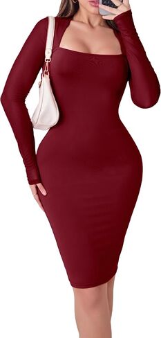 Women's Club Night Going Out Date Bodycon Dress Sexy Slim Square Neck Birthday Party Dress in Saudi Arabia