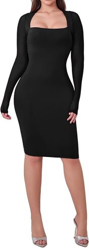 Women's Club Night Going Out Date Bodycon Dress Sexy Slim Square Neck Birthday Party Dress in Saudi Arabia