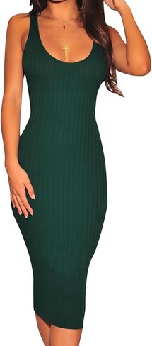 Women's Sexy Bodycon Tank Dresses Sleeveless Ribbed Knit Midi Club Dresses in Kuwait