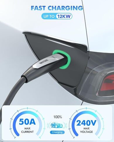 EV Charger Extension Cable for Tesla Charger, 50Amp 21ft Max 240V 12kW with NACS Plug, EV Extension Cord for Level 1/2 Tesla Mobile Charger/Wall Connector, Extension Cord for ModelY/X/3/S/Cyber-truck in Saudi Arabia