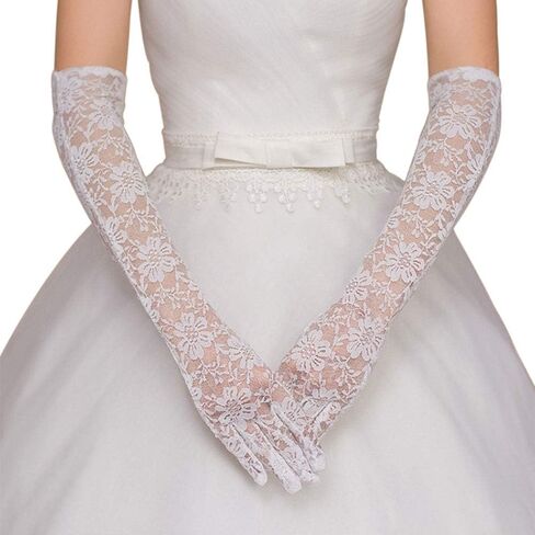 Deceny CB Floral Lace Long Wedding Gloves for Women - Elbow Length in Kuwait