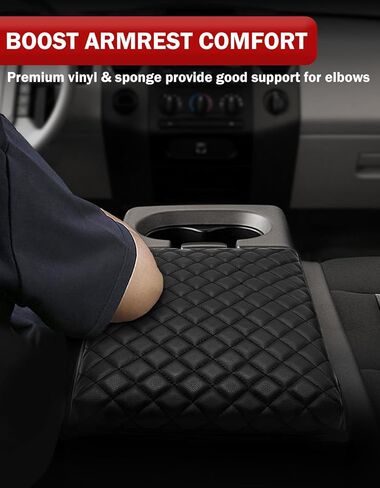 KBH Center Console Armrest Cover for Ford F150 2004-2010, 40/20/40 Split Bench Jump Seat, Middle Console Lid Protector Thick Pad, Vinyl Leather, Anti-Scratch, Black in Kuwait