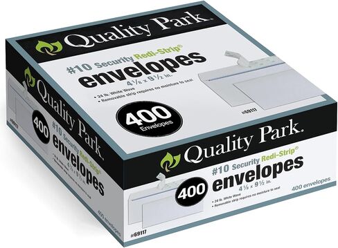 Quality Park #10 Security Envelopes, No Window, Redi-Strip Self Seal Envelopes, 24-lb White Wove, 4-1/8" x 9-1/2", 200 per Box in Saudi Arabia