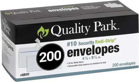 Quality Park #10 Security Envelopes, No Window, Redi-Strip Self Seal Envelopes, 24-lb White Wove, 4-1/8" x 9-1/2", 200 per Box in Saudi Arabia