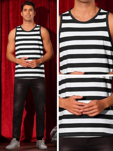 Lars Amadeus Stripes Tank Top for Men's Sleeveless T-Shirt Crew Neck Summer Striped Vest in Saudi Arabia