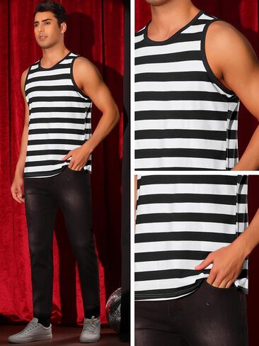 Lars Amadeus Stripes Tank Top for Men's Sleeveless T-Shirt Crew Neck Summer Striped Vest in Saudi Arabia