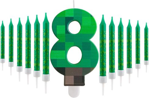 13Pieces Pixel Game Birthday Candles Set, Decoration Cake Topper Green Birthday Candle for Boys Girls Game Themed Graduation Celebration Party Supplies(Number 7 in Saudi Arabia