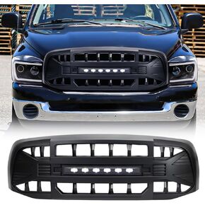 Front Grill Compatible with 2006-2008 Dodge Ram 1500, 2006-2009 Ram 2500/3500, Bumper Grille w/Off-Road Lights, Matte Black