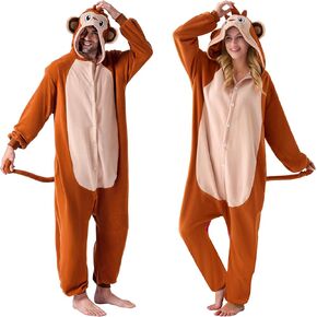 Spooktacular Creations Unisex Adult Monkey Pajama Plush Monkey Costume with Hat and Tail for Dress Up Role Play Themed Party
