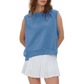 Gacaky Tank Top for Women Oversized Cropped Sleeveless Workout Tops Crewneck Athletic Running Pullover Sweatshirts