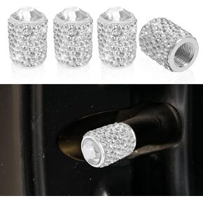 4PCS Bling Crystal Car Tire Valve Stem Caps, Attractive Handmade Rhinestone Stem Covers, Universal Shinny Diamond Dustproof Tire Valve Caps for Cars, Motorcycles, SUVs, Bicycles, Trucks (White)