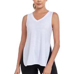 Women's Workout Tank Tops V Neck Running Sports Yoga Sleeveless Shirts Side Split