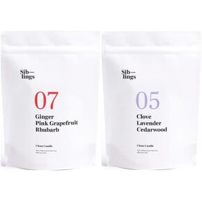 Siblings Essentials, Candle Refill Kit, DIY Candle Kit | No 07: Ginger, Pink Grapefruit, Rhubarb and No 05: Clove, Lavender, Cedarwood