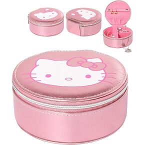 Hello Kitty Sanrio Jewelry Holder Organizer with Zip Closure, Officially Licensed Round Jewelry Travel Case