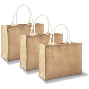 Jute Travel Tote Bags, Set of 10 Burlap Bags, Medium 14.5" x 6.7" x 10.2", Reusable Bag for Party, Wedding, Beach, Bridesmaid