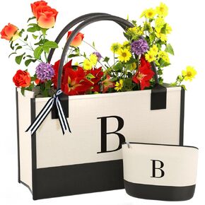 حقيبة حمل monogrammed canvas مع جيوب سحاب - هدية مثالية لأمي ، المعلم ، الأخت