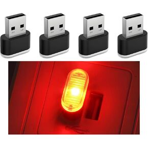 4PCS USB LED Car Interior Atmosphere Lamp, Portable Plug-in Mini Vehicle Night Light, Automotive Trunk Ambient Lighting Decoration Kit, Universal for SUV Sedan Truck (Blue)