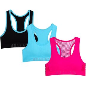 صدرية Girls Sports - 3 حزمة Soft Sofflist Seamless Racerback مبطنة الدعم حمالات الصدر للفتيات (الأحجام: 32-36)