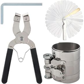 3inch Car Engine Piston Ring Compressor Tool Piston Installer Plier with Wrench and Feeler Gauge, Adjustable Sizes From 2-1/8 Inches To 7 Inches, Piston Ring Installer Removal Kit