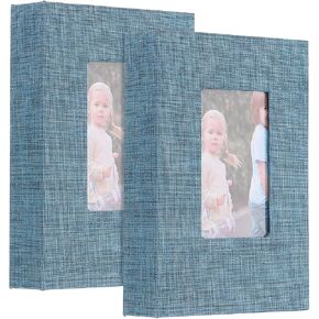 uxcell 2Pcs Small Photo Album, 5x7 Inch Linen Cover Pockets Photo Book, Slip-in Picture Albums with Display Window Holds 26 Page 52 Photos for Wedding Family Anniversary, Pink