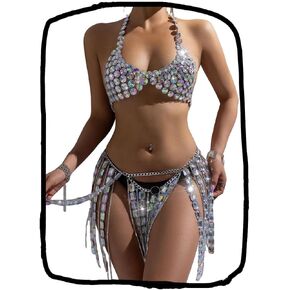 Sparkly Crystal Bra Chain Pink/Clear AB/Rose red Rhinestones Halter Chest Chains Beach Bikini Nightclub Body Jewelry for Women 2pcs/set