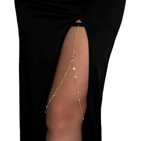 Sexy Simple Rhinestone Leg Chain Crystal Body Chains Bikini Body Accessory Jewelry Summer Beach Stretchy Crystal Thigh Chain Jewelry for Women (Gold)