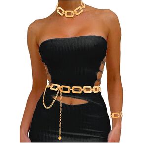 COSYDAYS Gold Chain Belt Choker Necklace Bracelet Set Waist Metal Jewelry Sets Fashion Body Accessories for Women 3PCS