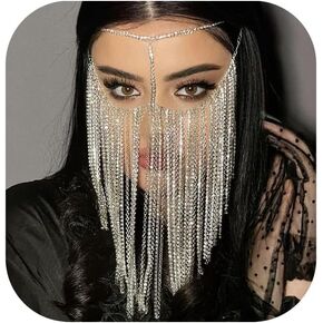 قناع شرابة الراينستون متعدد الطبقات للنساء للنساء Cosplay Crystal Face Chain Custumes Festival Mave Masks Jewelry