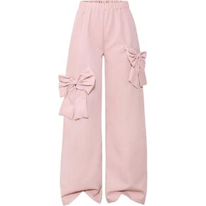 Girl's Bowknot Wide Leg Track Pants Elastic Waist Casual Baggy Trousers Streetwear