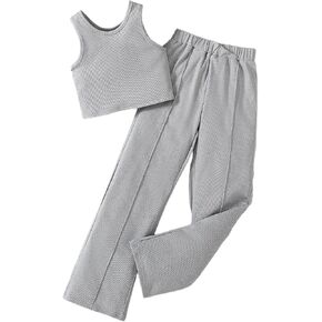 Hilinker Girls 2 Piece Outfits Sleeveless Tank Top and Wide Leg Pants Set Summer Cute Clothes