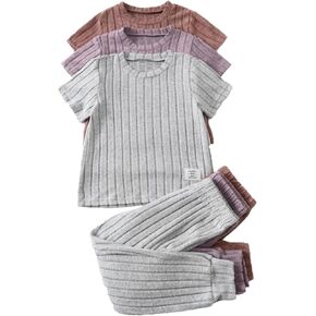 Girls 6 Pieces Knit Outfits Short Sleeve Tee Tops and Pants Clothing Set 4-12Y