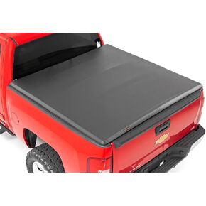 Rough Country Soft Tri-Fold Truck Bed Cover, Truck Tonneau Covers for Chevy Silverado 1500 / GMC Sierra 1500 (2007-2013) - 5'9 Weather-Resistant Truck Bed Cover, Soft Tri-Fold Tonneau Cover - 41207550