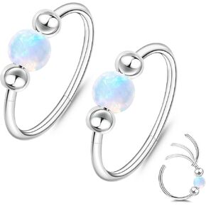 ONESING 2Pcs 18G Nose Rings Hoops Opal Nose Ring 316L Surgical Steel Nose Hoop Silver Nose Piercings Jewelry Hypoallergenic Nose Rings for Women Septum Ring 8mm/10mm