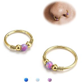 BodyBonita 2Pcs 16G 18G Opal Nose Rings Hoops - 316L Surgical Steel Septum Nose Rings for Women Conch Piercing Jewelry Daith Helix in Saudi Arabia