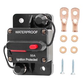 RQG 50 AMP Circuit Breaker ، 12V-48V DC INLINE FUSE FUSE HELERTER مع مفتاح إعادة تعيين يدوي ، IP67 مقاوم للماء لسيارات القوارب البحرية ATV RV Radio Audio Audio Radio System System