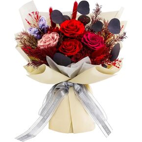 Preserved Flowers Roses Bouquet with Vases,Real Red Flowers for Delivery Prime, Forever Glitter Rose Bouquets Kit,Handmade Eternal Rosas Butterfly Gifts for Mom Birthday Women Graduation(multicolour)