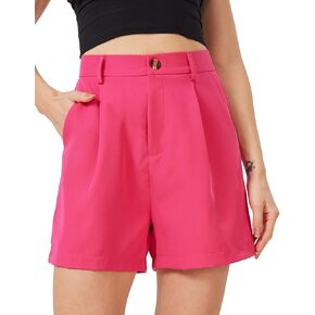 Women's Casual Elastic High Waisted Wide Leg Pleated Dressy Business Work Shorts with Pockets