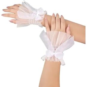 Auocattail Lolita Lace Lrist Cuff Hloves Cuffs Bow Hand Sleeve for Women Wedding Party Decoration