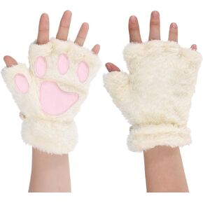 Giantree Cat Paws Gloves, Cute Fingerless Furry Paws Kawaii Half Finger Paws, Touchscreen Warm Mittens, Cozy Faux Fur Plush Half Finger Gloves Cosplay Costume Accessories for Halloween Girls Women