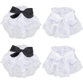 GORGECRAFT 2 Pairs Lolita Lace Cuffs Steampunk Wrist Cuff Prom Fingerless Bridal Gloves False Hand Sleeves Ruffled Gothic Costume Accessory for Women Ladies Party Wedding Dress Driving Black White