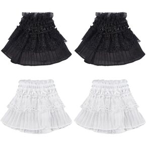 GORGECRAFT 2 Pairs Lolita Lace Cuffs Steampunk Wrist Cuff Prom Fingerless Bridal Gloves False Hand Sleeves Ruffled Gothic Costume Accessory for Women Ladies Party Wedding Dress Driving Black White in Saudi Arabia