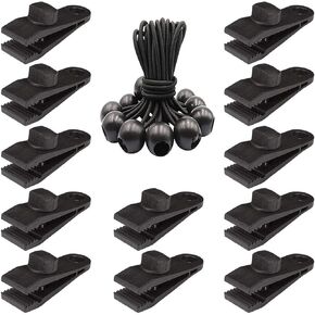 24-Pack Heavy Duty Tarp Clips with Lock Grip | Adjustable Multi-Purpose Shark Fasteners | Bungee Cords & Carabiner Clips for Camping, Awnings, Canopies, Pool Covers