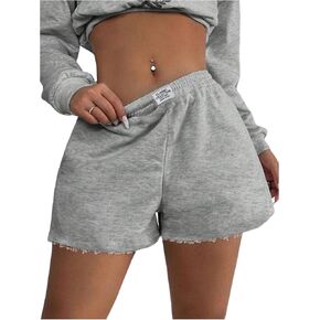 Women's Letter Patched Drop Waist Mini Shorts Raw Trim Wide Leg Sweat Shorts