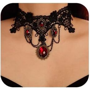Denifery Black Lace Choker Netclace Lace Hothic Rigling with Crystal for Women for Halloween Weeding Party Prom Prom Vampire Choker (Style 1)
