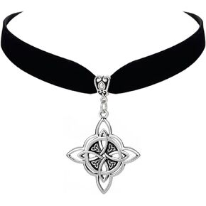 Witch Knot Necklace Gothic Celtic Knot Choker Black Velvet Trinity Triquetra Pendent Necklace Wiccan Jewelry Accessories for Women