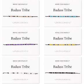 سوار Morse Code للنساء - 6pcs Badass Tribe قابلة للتعديل مع البطاقة الزخرفية للأصدقاء الأزواج ، هدية مجوهرات ملهمة ملهمة Morse لفريق عيد الميلاد
