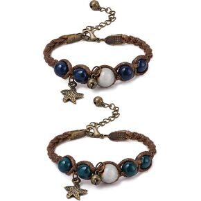 Minachi Vintage Ceramic Beads Starfish Charm Bracelet ، مجوهرات مجموعة للنساء ، حزمة 2