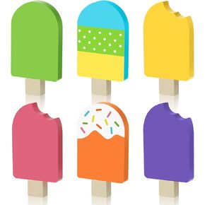 Jetec 6 Pcs Hello Summer Tiered Tray Decor Wooden Sunglasses Table Centerpieces Set Wooden Tabletop Decoration Rustic Table Sign for Farmhouse Home Shelf Office(Colorful Ice Cream)