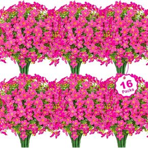 16 Bundles Artificial Flowers for Outdoors Decoration Fake Silk Flowers UV Resistant Faux Plastic Plants for Spring Summer Garden Yard Porch Window Box Home Indoor Outdoor Decor, Mixed