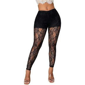 Women's Floral Lace See Through Leggings Skinny Party Night Out Pants